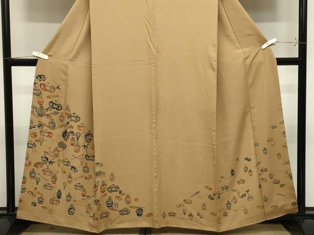 平和屋着物●訪問着　型染め　仕覆花文　正絹　逸品　CABK2106gh