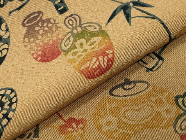 平和屋着物●訪問着　型染め　仕覆花文　正絹　逸品　CABK2106gh