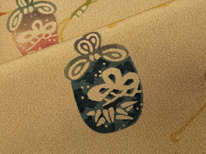 平和屋着物●訪問着　型染め　仕覆花文　正絹　逸品　CABK2106gh