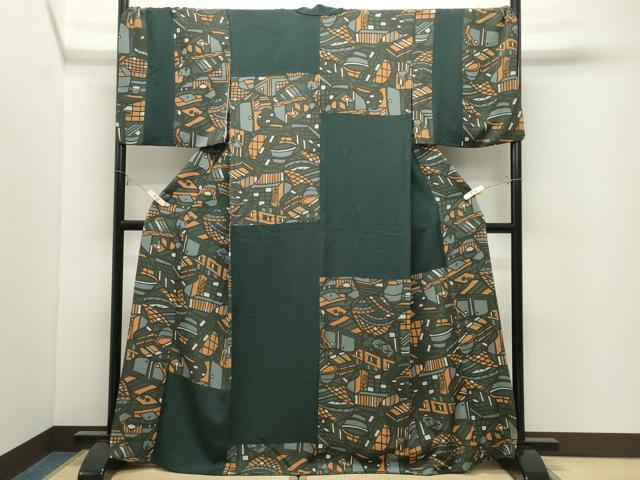 平和屋着物●創作　訪問着　抽象文様　背抜き仕立て　正絹　逸品　CABK2108gh
