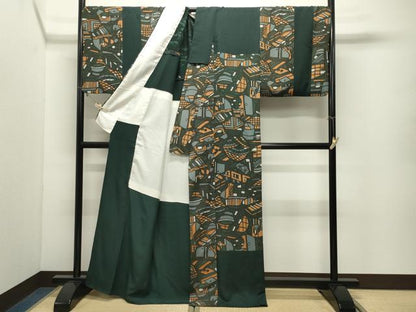 平和屋着物●創作　訪問着　抽象文様　背抜き仕立て　正絹　逸品　CABK2108gh