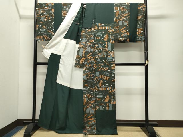 平和屋着物●創作　訪問着　抽象文様　背抜き仕立て　正絹　逸品　CABK2108gh