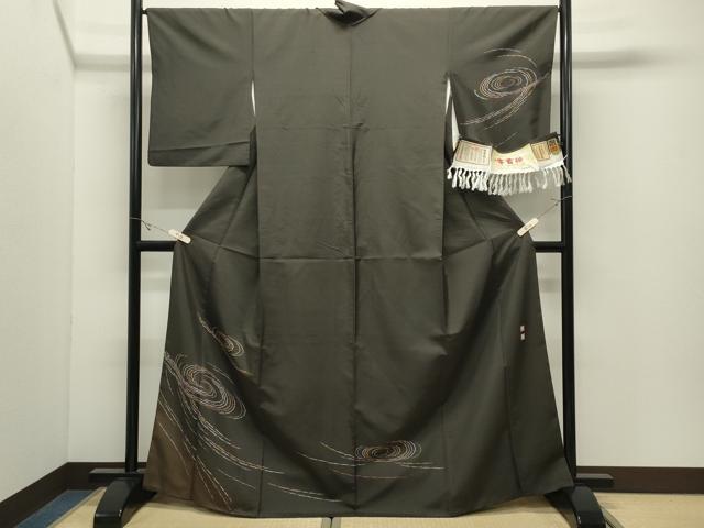 平和屋着物●石川県指定無形文化財　牛首紬　白山工房　手織り　訪問着　渦巻き文　証紙付き　正絹　逸品　CABK2110gh