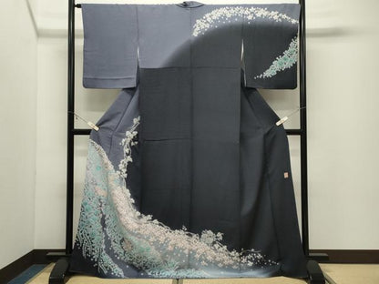 平和屋着物●十日町　名門　滝泰謹製　訪問着　辻が花　暈し染め　金通し地　ロング丈　正絹　逸品　CABK2111gh