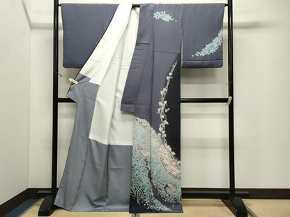 平和屋着物●十日町　名門　滝泰謹製　訪問着　辻が花　暈し染め　金通し地　ロング丈　正絹　逸品　CABK2111gh