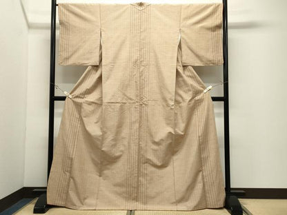 平和屋着物●上質な紬　格子柄　正絹　逸品　CABK2113gh