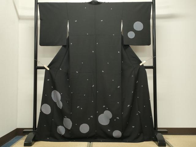 平和屋着物●訪問着　舞桜花文　黒地　ロング丈　正絹　逸品　CABK2114gh