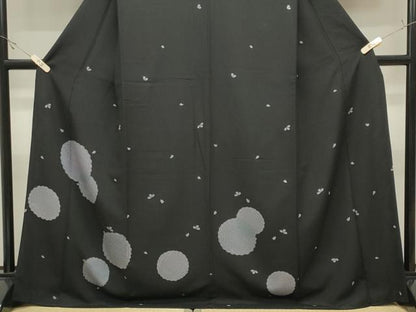 平和屋着物●訪問着　舞桜花文　黒地　ロング丈　正絹　逸品　CABK2114gh