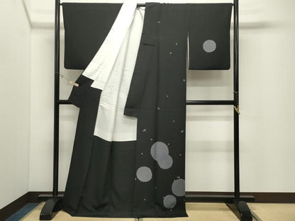 平和屋着物●訪問着　舞桜花文　黒地　ロング丈　正絹　逸品　CABK2114gh