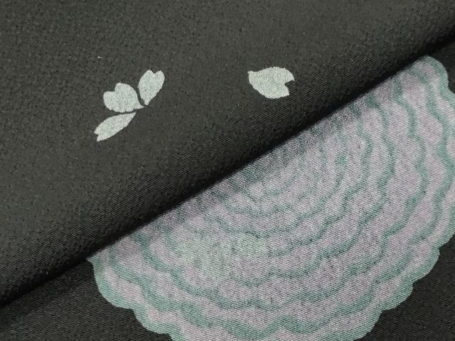 平和屋着物●訪問着　舞桜花文　黒地　ロング丈　正絹　逸品　CABK2114gh