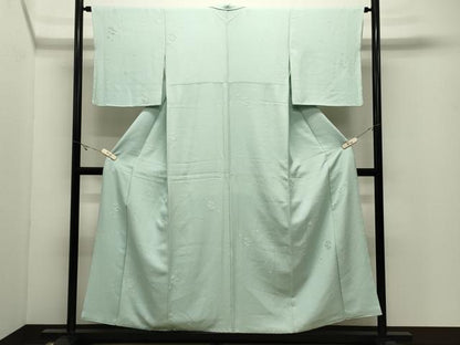 平和屋着物●上質な色無地　草花地紋　青磁鼠色　正絹　逸品　CABK2115gh