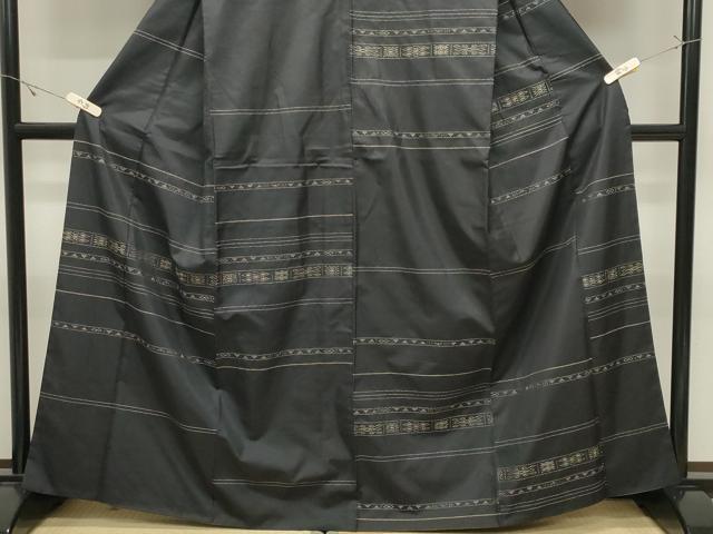 平和屋着物●本場大島紬　訪問着　刺し子　横段菱文　正絹　逸品　CABK2122gh
