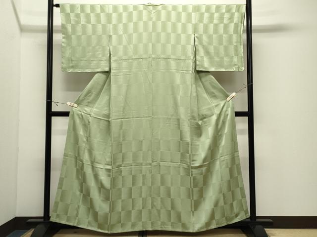 平和屋着物●上質な色無地　市松地紋　抹茶色　正絹　逸品　未使用　CABK2128gh