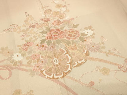平和屋着物●中国三大刺繍　蘇州刺繍　総刺繍　訪問着　花車文　暈し染め　正絹　逸品　CABK2142gh