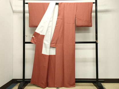平和屋着物●上質な色無地　花唐草地紋　柿色　正絹　逸品　CABK2144gh