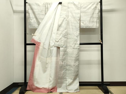 平和屋着物●本場大島紬　白大島　9マルキ　横段花文　正絹　逸品　CABK2147gh