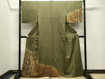 平和屋着物●訪問着　刺繍　花唐草文　暈し染め　金銀彩　正絹　逸品　CABK2153gh