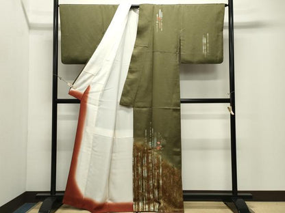 平和屋着物●訪問着　刺繍　花唐草文　暈し染め　金銀彩　正絹　逸品　CABK2153gh