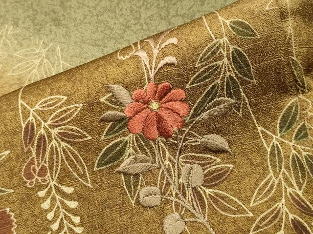 平和屋着物●訪問着　刺繍　花唐草文　暈し染め　金銀彩　正絹　逸品　CABK2153gh