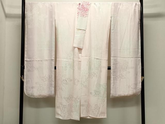 平和屋着物●振袖用長襦袢　袷　御所車地紋　暈し染め　半衿刺繍　正絹　逸品　CABK2154gh