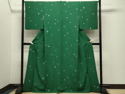 平和屋着物●上質な小紋　総刺繍　舞花文　金糸　正絹　逸品　CABK2156gh