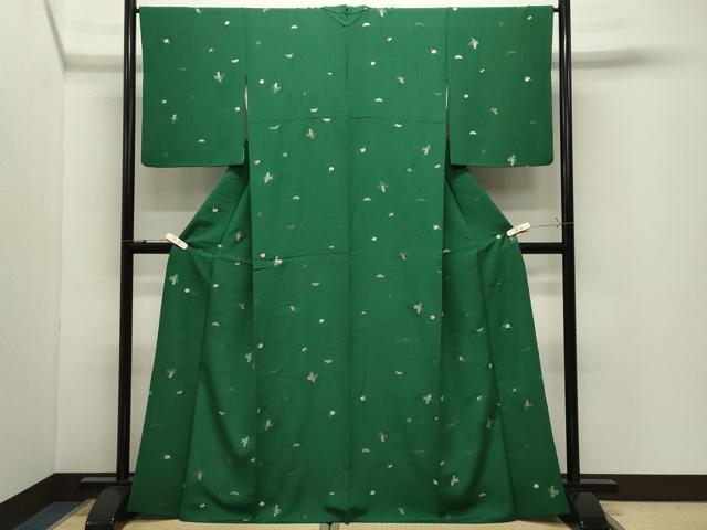 平和屋着物●上質な小紋　総刺繍　舞花文　金糸　正絹　逸品　CABK2156gh