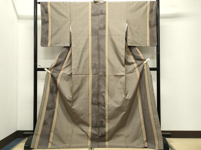 平和屋着物●訪問着　紬地　風景間道　ロング丈　正絹　逸品　CABK2158gh