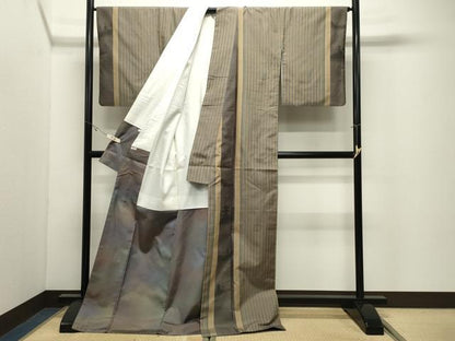 平和屋着物●訪問着　紬地　風景間道　ロング丈　正絹　逸品　CABK2158gh