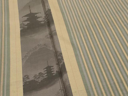 平和屋着物●訪問着　紬地　風景間道　ロング丈　正絹　逸品　CABK2158gh