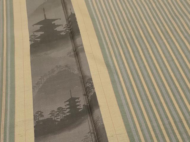 平和屋着物●訪問着　紬地　風景間道　ロング丈　正絹　逸品　CABK2158gh