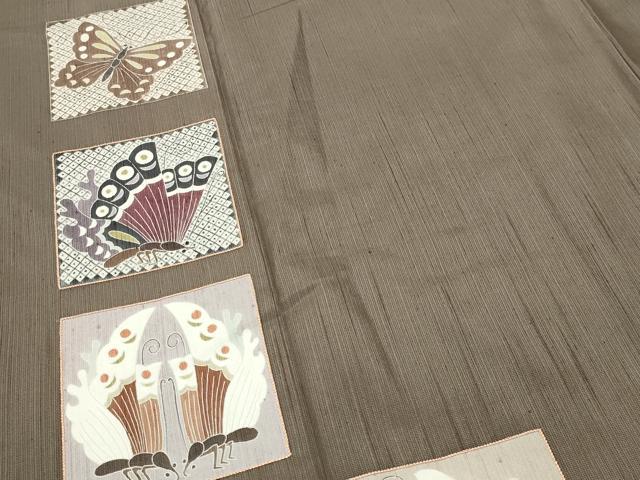 平和屋着物●訪問着　紬地　作家物　刺繍　舞蝶文　ロング丈　正絹　逸品　CABK2160gh