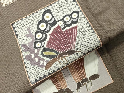 平和屋着物●訪問着　紬地　作家物　刺繍　舞蝶文　ロング丈　正絹　逸品　CABK2160gh