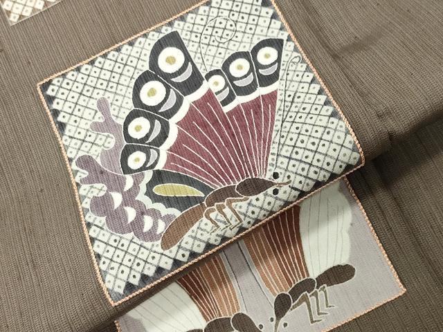 平和屋着物●訪問着　紬地　作家物　刺繍　舞蝶文　ロング丈　正絹　逸品　CABK2160gh