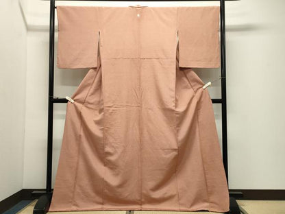 平和屋着物●上質な紬　色無地　一斤染色　ロング丈　正絹　逸品　CABK2164gh