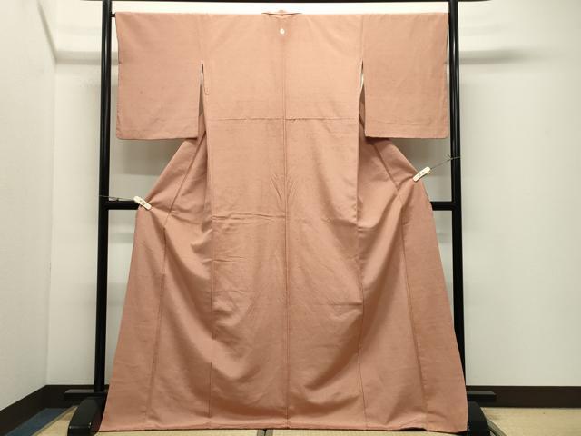 平和屋着物●上質な紬　色無地　一斤染色　ロング丈　正絹　逸品　CABK2164gh