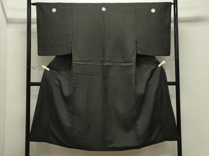 平和屋着物●男性　黒紋付　正絹　逸品　CABK2166gh