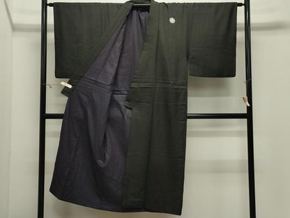 平和屋着物●男性　黒紋付　正絹　逸品　CABK2166gh