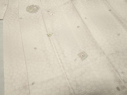 平和屋着物●長襦袢　袷　刺繍　雪輪色紙花文　暈し染め　金糸　正絹　逸品　CABK2167gh