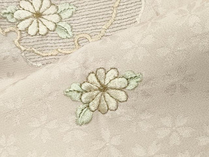 平和屋着物●長襦袢　袷　刺繍　雪輪色紙花文　暈し染め　金糸　正絹　逸品　CABK2167gh