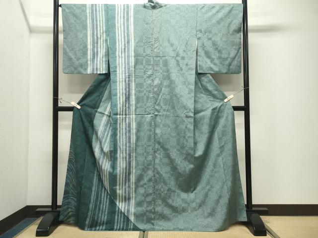 平和屋着物●訪問着　紬地　縞　正絹　逸品　CABK2171gh