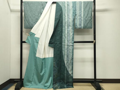平和屋着物●訪問着　紬地　縞　正絹　逸品　CABK2171gh