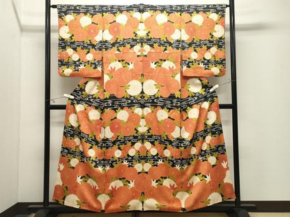 平和屋着物●訪問着　菊文　黒地　正絹　逸品　CABK2172gh