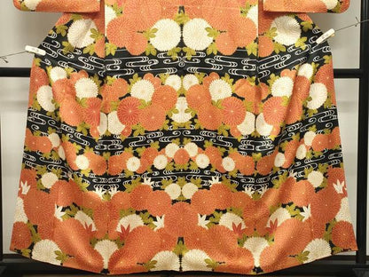 平和屋着物●訪問着　菊文　黒地　正絹　逸品　CABK2172gh