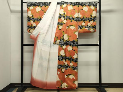 平和屋着物●訪問着　菊文　黒地　正絹　逸品　CABK2172gh