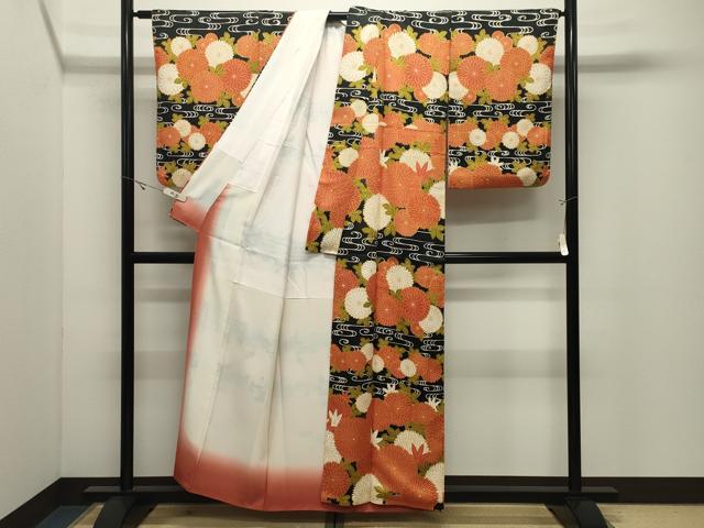 平和屋着物●訪問着　菊文　黒地　正絹　逸品　CABK2172gh