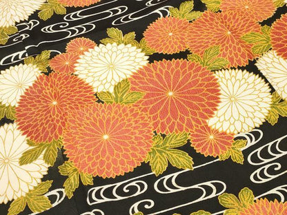 平和屋着物●訪問着　菊文　黒地　正絹　逸品　CABK2172gh