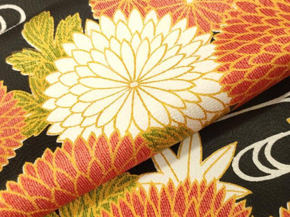 平和屋着物●訪問着　菊文　黒地　正絹　逸品　CABK2172gh