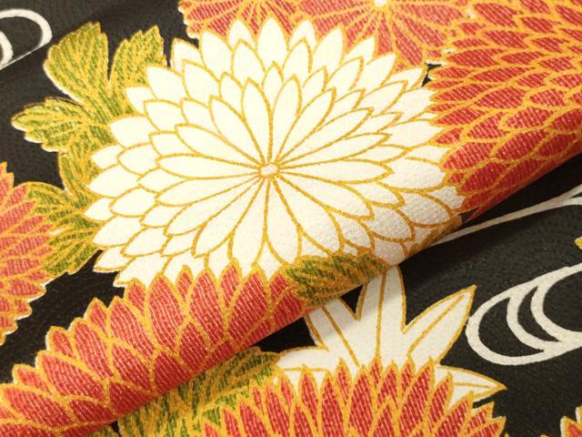 平和屋着物●訪問着　菊文　黒地　正絹　逸品　CABK2172gh