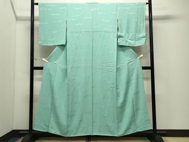 平和屋着物●上質な色無地　草花地紋　薄萌葱色　鈴乃屋扱い　反端付き　正絹　逸品　CABK2178gh
