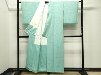平和屋着物●上質な色無地　草花地紋　薄萌葱色　鈴乃屋扱い　反端付き　正絹　逸品　CABK2178gh